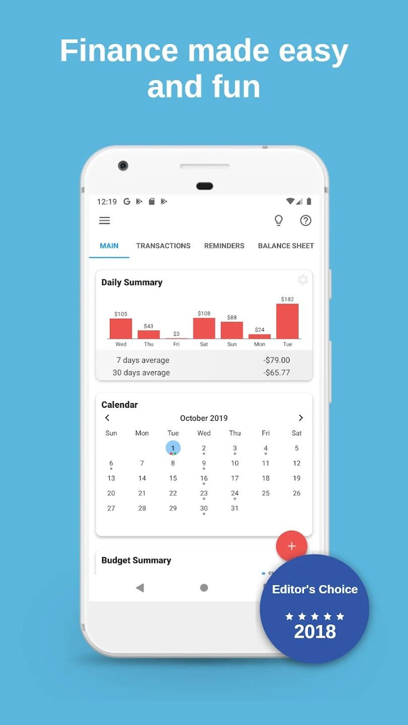 Ukázka aplikace Bluecoins