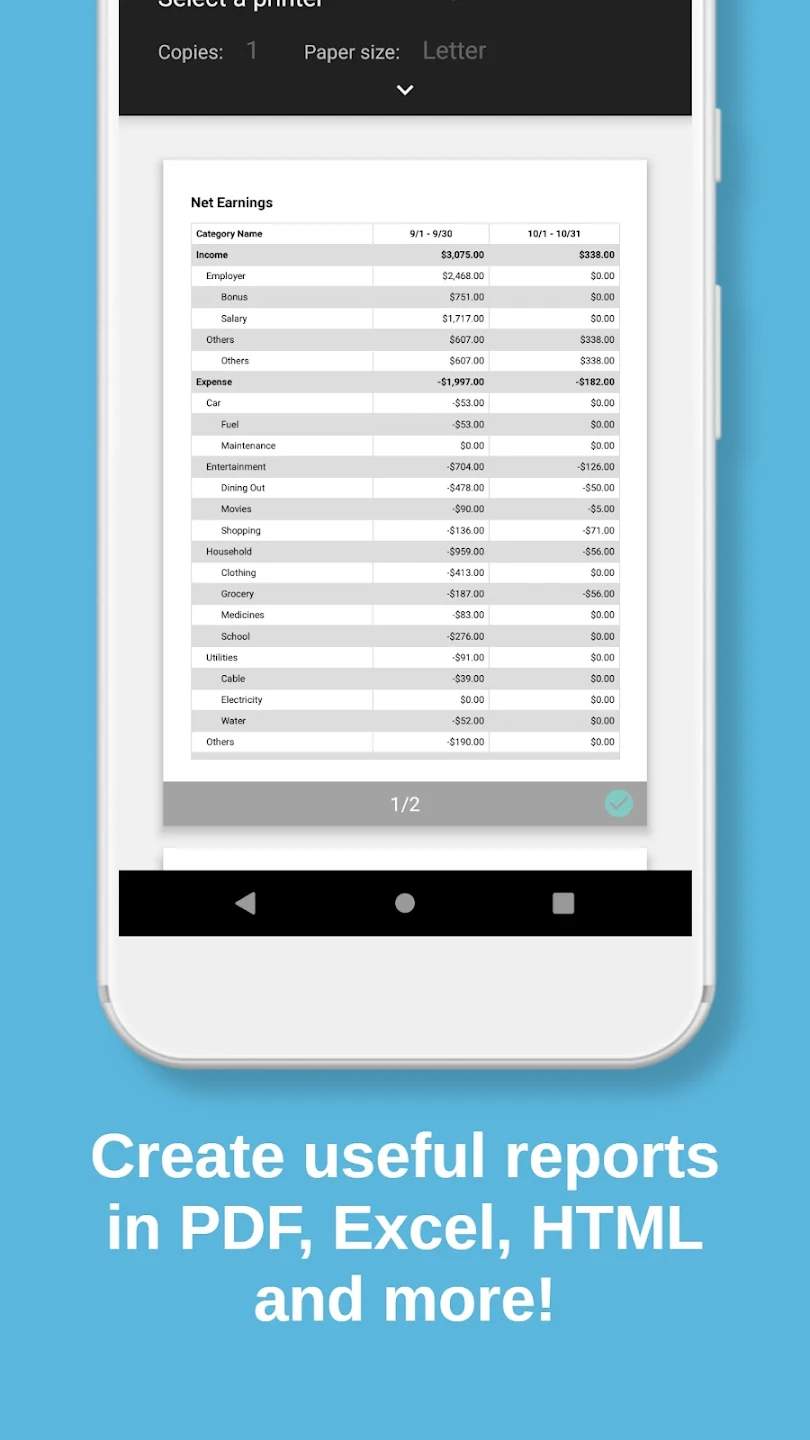 Bluecoins rozhraní náhled